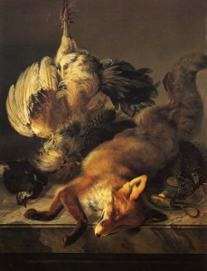 Ignaz Hofer, Stilleben mit Fuchs und Geflügel, 1851